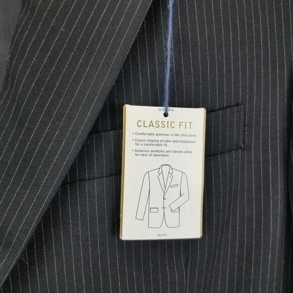 NEW Stafford Signature Men's 40 Regular Wool Blazer Suit Jacket in Black Stripe